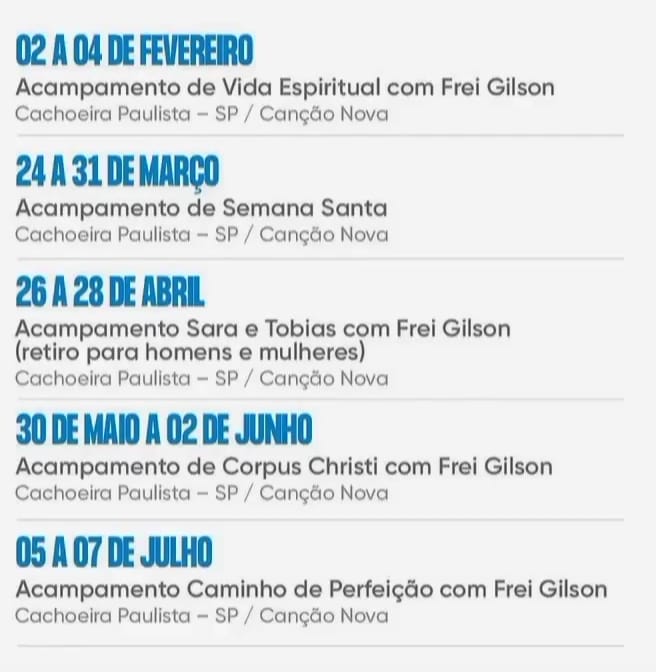 Calendário de eventos primeiro semestre